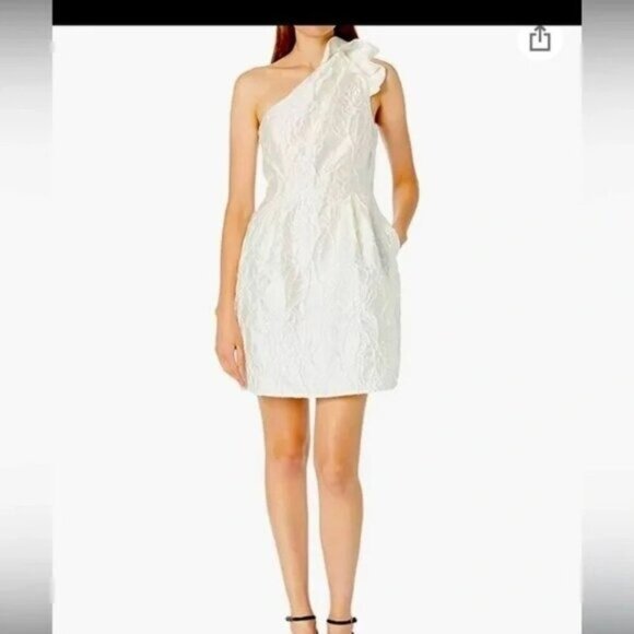 Halston Heritage One-Shoulder Floral Jacquard Textured Dress Chalk NWT 4 - Picture 1 of 7